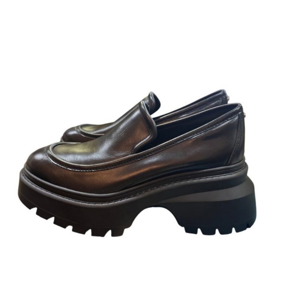 Michael Kors Black Leather Platform Loafers Shiloh Extreme Lug Chunky Shoe - Picture 4 of 8
